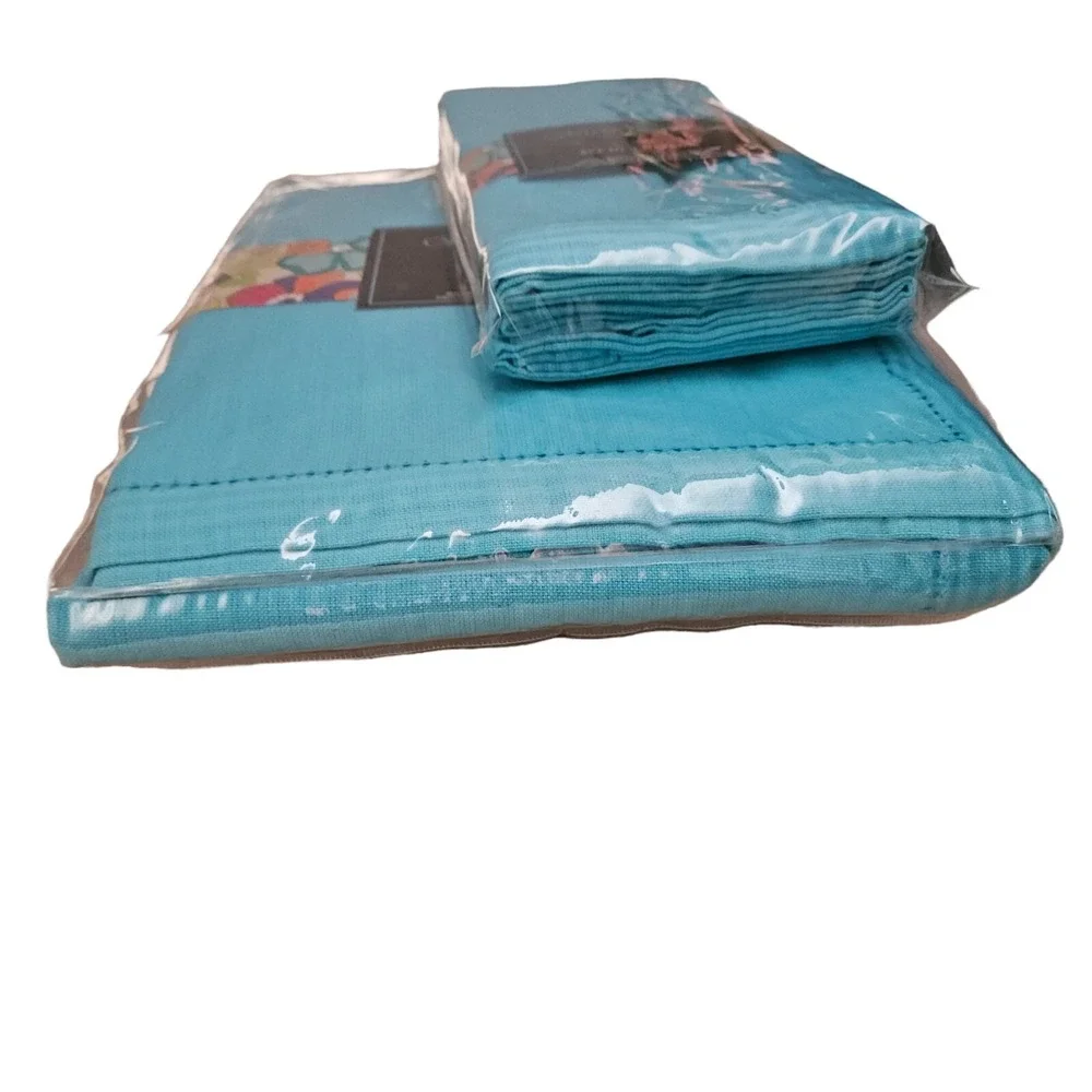Cynthia Rowley‎ Tablecloth and Napkins Set 60 x 90 Oblong Blue Turquoise New